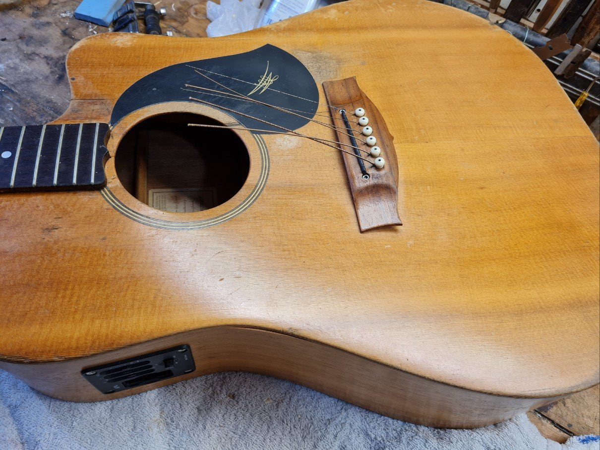 Flood-damaged guitar repair, photo 1